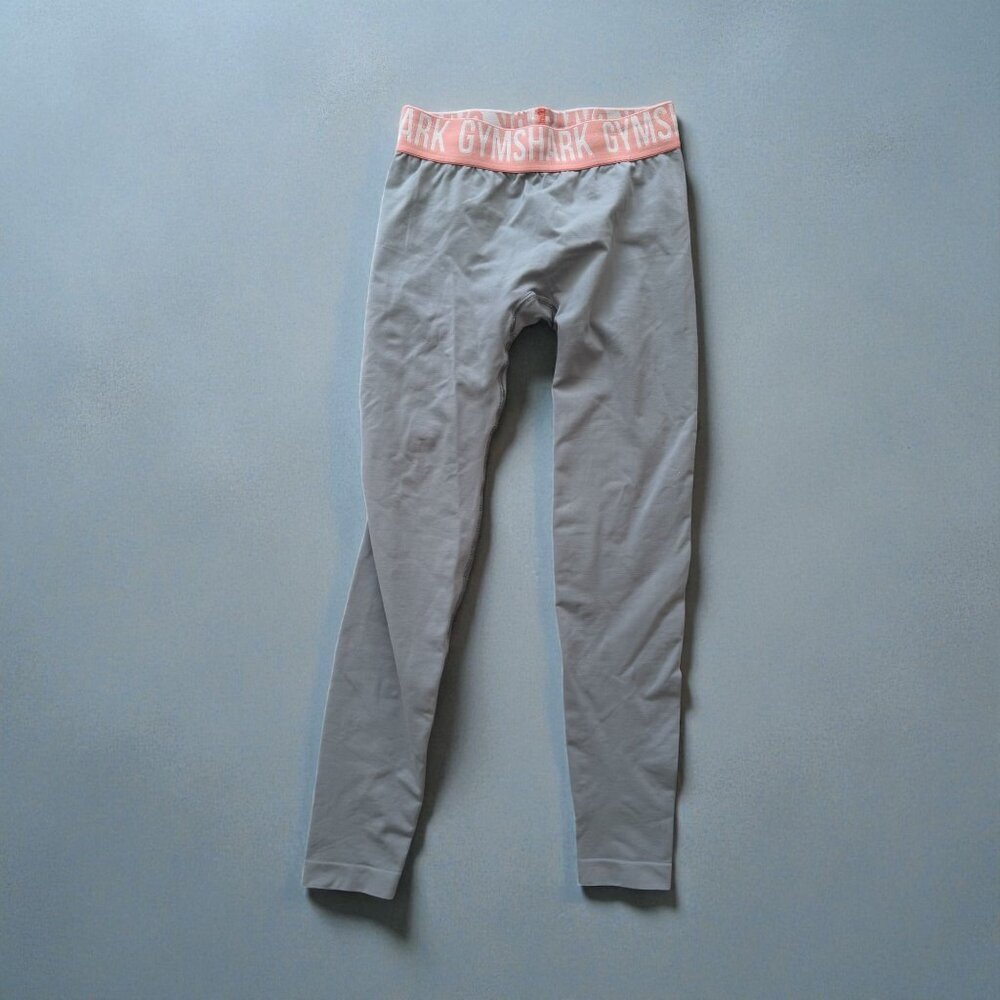 GYMSHARK Gray Peach Logo Waistband Crop Leggings Size Small